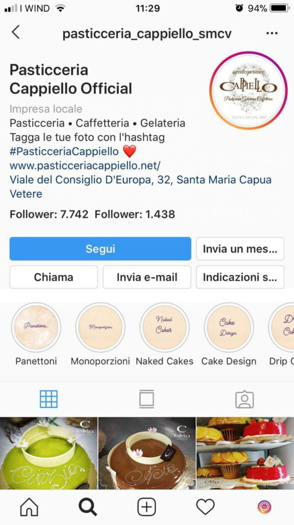profilo instagram pasticceria cappiello